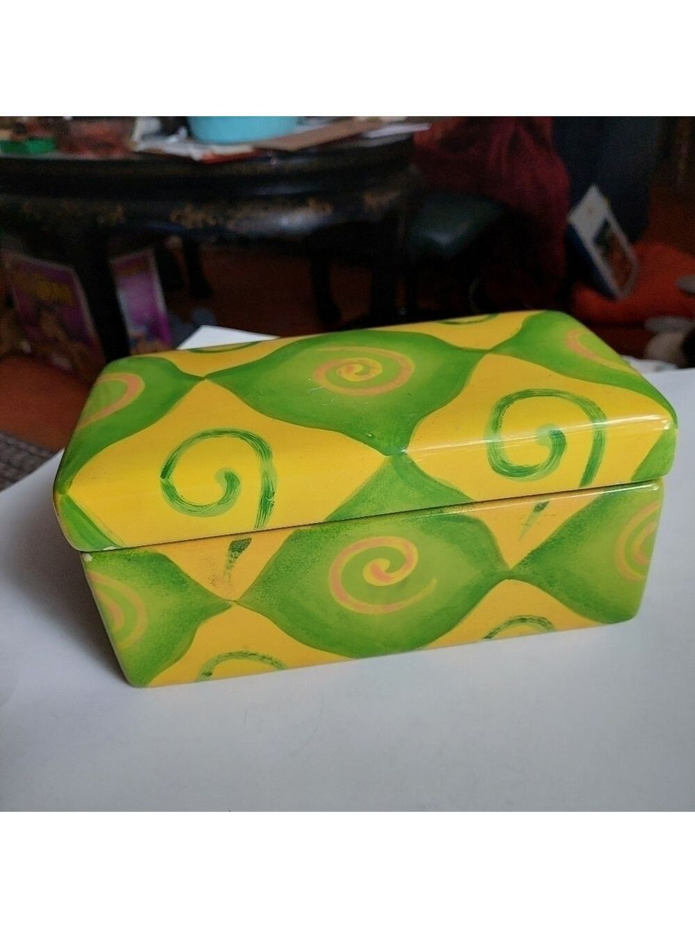Psychedelic Yellow/Green Ceramic Box